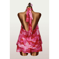 Robe Courte Imprimée à Col Halter en Maille, Vente en Gros, Logo Personnalisé, Coupe Ample Plissée, Direct Usine
