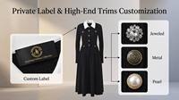 Robe longue de bureau de luxe noire tricotée sur mesure pour femme, avec col blanc, boutons ornés de fleurs, jupe plissée maxi, OEM ODM