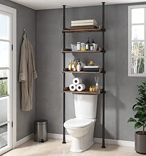 Estantes de madera ajustables de 4 niveles sobre el almacenamiento del inodoro Organizador de baño para habitaciones pequeñas Gabinete estrecho