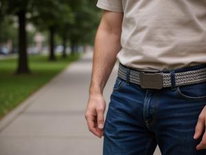 Cintura Intrecciata da Uomo con Fibbia in Lega 4.0cm 125cm Grigia Cinture Metalliche - Product Image 2