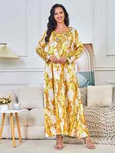 Abito Lungo Elegante da Donna Musulmana con Stampa, Scollo a V e Ampia Gonna, Stile Dubai Turchia Medio Oriente, <span class=keywords><strong>per</strong></span> Cerimonia di Laurea - Product Image 6