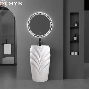 2024 Design Luxury Electroplate Luxury Gold White Black Color Ceramic Bathroom Washbasin Pedestal Basin Sink