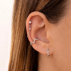 CANNER Nuevos Pendientes de Plata de Ley 925 con Zirconia en Forma de Ola de Una Sola Hilera, Bañados en Oro de 18K, Tipo Aro, Joyería para Mujer - Product Image 5
