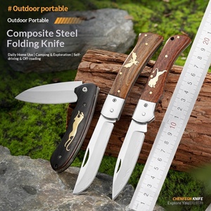 Cuchillo Plegable de Acero Compuesto con Mango de Madera, Pequeño, Portátil, Multifuncional, para Exteriores, Camping, Hogar, Frutas, Venta Caliente Transfronteriza - Product Image 3