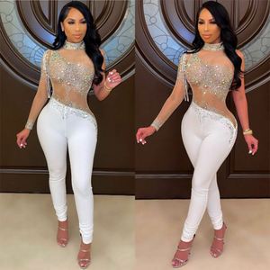 Mode Sexy <span class=keywords><strong>maille</strong></span> Perspective repassé perceuse pantalon à manches longues nouvelle combinaison moulante fête une pièce barboteuse pour les femmes - Product Image 1