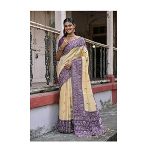 Suave Banglori Handloom seda cruda sari con diseño tradicional Warli tejido Pallu boda Sari mujeres nupcial Sari para venta al por mayor - Product Image 1