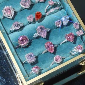 Dylam Luxury Wedding Zirconia Gemstone Jewelry Plated Rhodium Pink Diamond Heart-Shaped Engagement 925 Sterling Silver Rings - Product Image 5