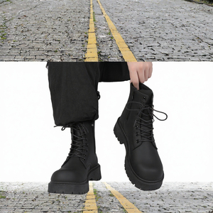 Bottes décontractées pour couple, mi-mollet, à lacets, en cuir de haute qualité, pour homme et femme, à semelle épaisse antidérapante, grandes tailles, pour l'extérieur - Product Image 2