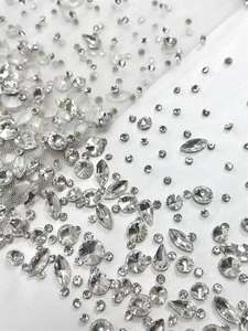 בד תחרה רקום לא סדיר עם אבני חן, בעבודת יד, יוקרתי, למכירה חמה בשנת <span class=keywords><strong>2026</strong></span>, לחומרי שמלות כלה וערב. - Product Image 2