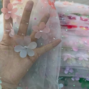 3D hoa thêu ren vải cầu vồng Gradient hoa lưới vải tuyn cho đám cưới ăn mặc bên Váy Cô Gái ăn mặc prom gown - Product Image 2