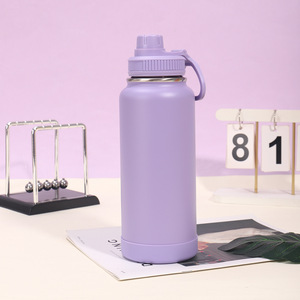 Bouteille d'eau en acier inoxydable de 32 oz, double paroi, isolation sous vide, bouteille d'eau en acier inoxydable de 1 litre, base en silicone protectrice - Product Image 6
