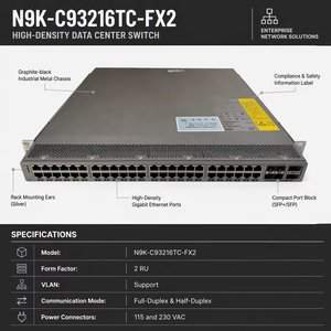 Nuevo Switch de Red Nexus 9300 Original con Capacidad MACsec, 96 Puertos 10G-T, 12 Puertos 100G QSFP, Modelo N9K-C93216TC-FX2 - Product Image 1