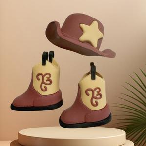 Chapeau de cowboy western <span class=keywords><strong>pas</strong></span> cher, bottes de cowboy, <span class=keywords><strong>d</strong></span>écoration de gâteau <span class=keywords><strong>d</strong></span>'<span class=keywords><strong>anniversaire</strong></span> en mousse marron rose avec boule de cowboy - Product Image 3