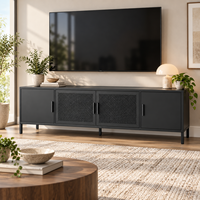 Meuble TV moderne noir en maille de haute qualité avec porte, rangement en métal, écologique, personnalisable pour salon, chambre, appartement, hôtel