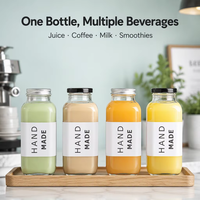 Bouteille de jus en verre vide carrée française de 16oz pour stocker la bière froide maison, le café, les Smoothies, bouteille d'emballage de lait