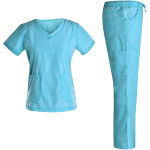 Conjunto de Uniformes Médicos Cómodos con Cuello Alto, Cierre Frontal, Mangas con Puños y Aberturas Laterales para Médicos, Enfermeras y Asistentes Dentales - Product Image 1