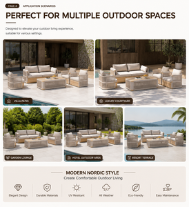 Salon modulaire d'extérieur avec structure en rotin PE résistant aux intempéries et tissu anti-UV pour cour, resort et jardin - Product Image 6