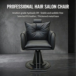 Fauteuil de salon de coiffure de luxe léger, tendance, avec base noire, dossier haut et assise rembourrée, spécifiquement conçu pour les salons. - Product Image 1