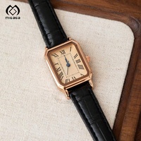 Montres carrées vintage pour couple, bracelet en cuir, quartz, sport, résistantes à l'eau 5BAR, boîtier en acier inoxydable, pour homme et femme, couleur or