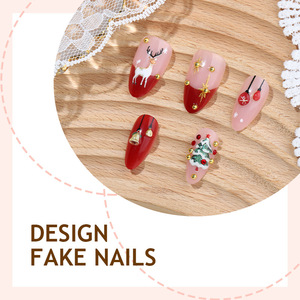 Ongles à presser de Noël 3D stéréo <span class=keywords><strong>renne</strong></span> arbre de Noël en forme d'amande bouts d'ongles faits à la main de haute qualité - Product Image 2