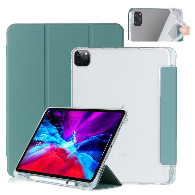 Soft Clear Pencil Holder Design Tridfold Smart Cover Case for ipad Pro 9.7 11 12.9 Leather Case
