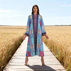 Robe longue élégante en polyester avec strass thermocollants de luxe pour femmes musulmanes, idéale pour les occasions spéciales - Product Image 1