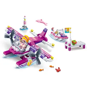 Banbao B6132, морской самолет для девочек, развивающие игрушки, кирпичи, нежный внешний вид, строительные блоки для детей, игрушки из пластика АБС