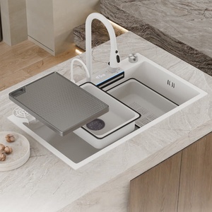 White <b>large</b> size single bowl kitchen sink under counter basin stainless steel dishwashing basin with knife holder - Product Image 2