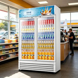 Frigorifero Espositore per Bevande a <span class=keywords><strong>Doppia</strong></span> <span class=keywords><strong>Porta</strong></span> Bianco con Raffreddamento Diretto Inferiore e Vetrina in Vetro per Bevande Refrigerate da Supermercato - Product Image 1