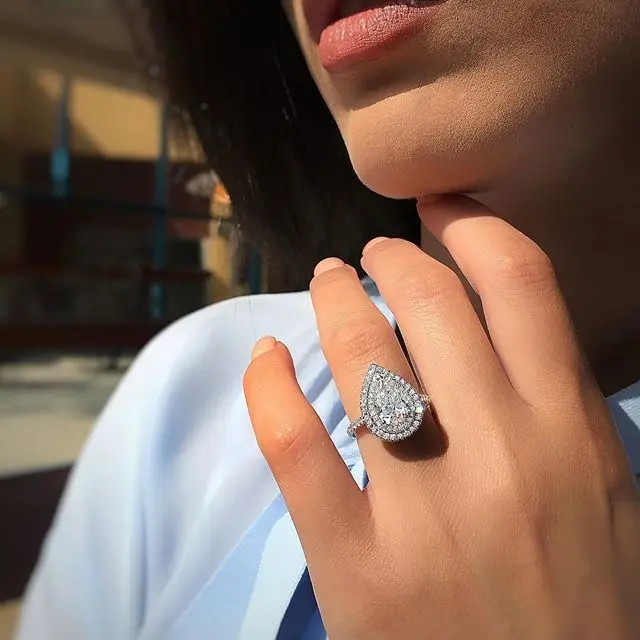 Ins Luxury Tear Drop Shape Zircon Eternity Pigeon Ring Diamond CZ Micro Paved Waterdrop Shape Engagement Wedding Ring