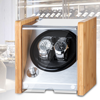 Twing Automatic Wooden Watch Winder 1 Slot Kaca Akrilik Bentuk Persegi Motor Senyap Jam Mekanik Berputar Bambu PU 20mm