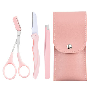 Venta caliente 3 piezas Tijera para cejas, pinzas para eliminar cejas, juego de aseo para cejas, Kit de herramientas de recorte con bolsa de PU - Product Image 1