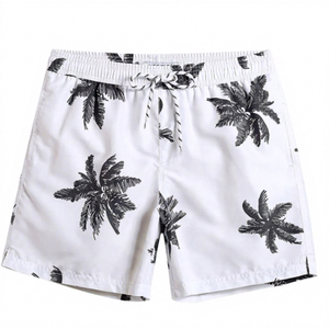 Shorts de bain décontractés pour hommes, séchage rapide, 100 % coton, taille mi-haute, avec cordon de serrage et poches, tricotés, OEM - Product Image 1