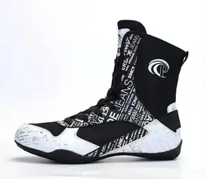 Oem Training Boxing Knee High Boots Custom Design Tall Retro Daykey Knit Wrestling Shoes For Men