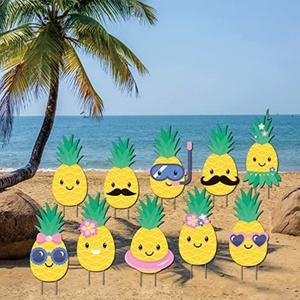Décoration de jardin en forme d'ananas tropical, panneau décoratif extérieur pour pelouse, ananas souriant pour fête estivale, idéal pour la plage, la terrasse, le jardin ou la fête. - Product Image 1