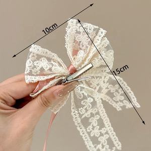 Superbe pince à cheveux en dentelle avec nœud, grande taille 10x15cm, pour frange latérale, pince bec de canard, style ballet, bandeau quotidien - Product Image 6
