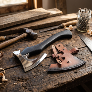 Hache viking en acier carbone fabriquée à la main |   Lame à barbe avec manche en bois de rose poli |   Hache de combat nordique authentique - Product Image 4