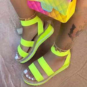 NUEVAS Sandalias Romanas de <span class=keywords><strong>Plataforma</strong></span> con Esparto para Mujer KJ 2027, con Correa en el Tobillo, Banda Elástica, Punta Abierta, Zapatos Casuales de Verano - Product Image 1