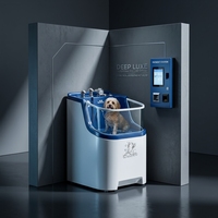 Baignoire de luxe pour animaux de compagnie en acrylique blanc nacré irisé, avec surface anti-rayures et porte d'accès, pour utilisation en salle de bain