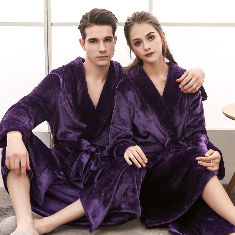 luxury winter dressing gowns Couple Purple Mens Winter Dressing Gowns Uk Winter Lovers Warm Long Flannel Bathrobe Women Men RD-01.20.26 Zapakasa Women Simple Black size:5 Yrs