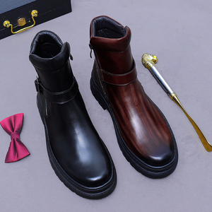 Stivali Chelsea da Uomo in Vera Pelle, Stile Retrò con Suola Spessa, Caldi, Punta Rotonda, Versatili e di Tendenza - Product Image 2