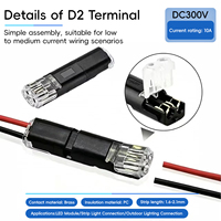 Konektor Interlocking D2 2Pin Male Female Tanpa Alat, Tanpa Pengupasan, Terminal Crimp untuk Kabel Lampu LED, Sambungan Kabel Cepat
