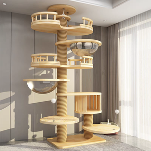 Katı ahşap Premium 4-Level ayarlanabilir kedi ağacı kalınlaşmış PVC Modern lüks tasarım su geçirmez tüm sezon büyük cins Maine kedi - Product Image 5