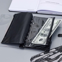 Pochettes pour classeur A6, PVC transparent noir, enveloppes pour argent, enveloppes budgétaires, pochette zippée ou sans fermeture éclair, pour classeur à feuilles mobiles, porte-cartes