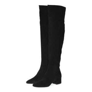 Bottes noires à bout rond pour femme, grande taille, talon bas épais, talon carré, automne hiver, cuissardes hautes - Product Image 1