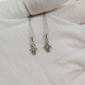 Precioso Collar de Plata de Ley 925 con Colgante de Muñecas de Pareja, Diamante Cultivado en Laboratorio, Niño y Niña, Bonito Regalo de Joyería para Mejores Amigos - Product Image 2