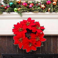 Guirlande de fleurs artificielles de Noël classique rouge en plastique de 19 cm, décoration suspendue pour cheminée intérieure et extérieure