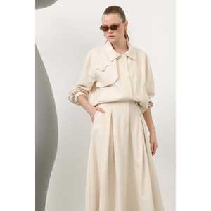 Ensemble jupe tissée pour femme, kaki clair, 14315TKS, design avec fermeture éclair discrète - Product Image 3