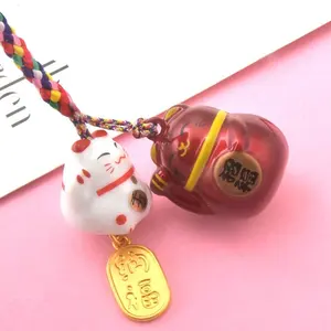 Japanse Messing Bel Zegen Twin Keramische Kat Bell Lanyard Charme Kat Kleine Jingle Bell Opknoping Voor Cadeau