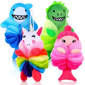 4 piezas Animal Loofahs niños cuerpo Loofahs dibujos animados ducha Loof lindo baño esponjas juguete baño Loofah